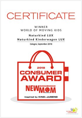 Zertifikat - Consumer Award für den Naturkind Kinderwagen LUX Zertifikat - Consumer Award für den Naturkind Kinderwagen LUX