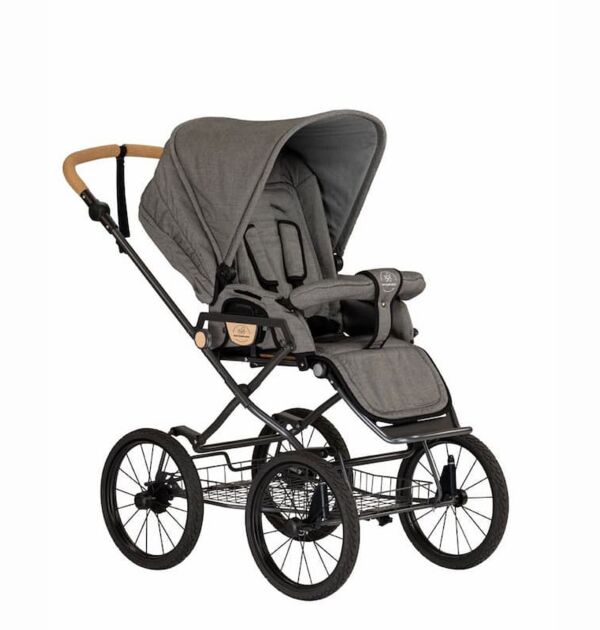 NATURKIND Kinderwagen Ida in grau - erhältlich bei Hautnah Naturwaren Ein Produktbild von dem umgebauten Kinderwagen der Marke Naturkind.